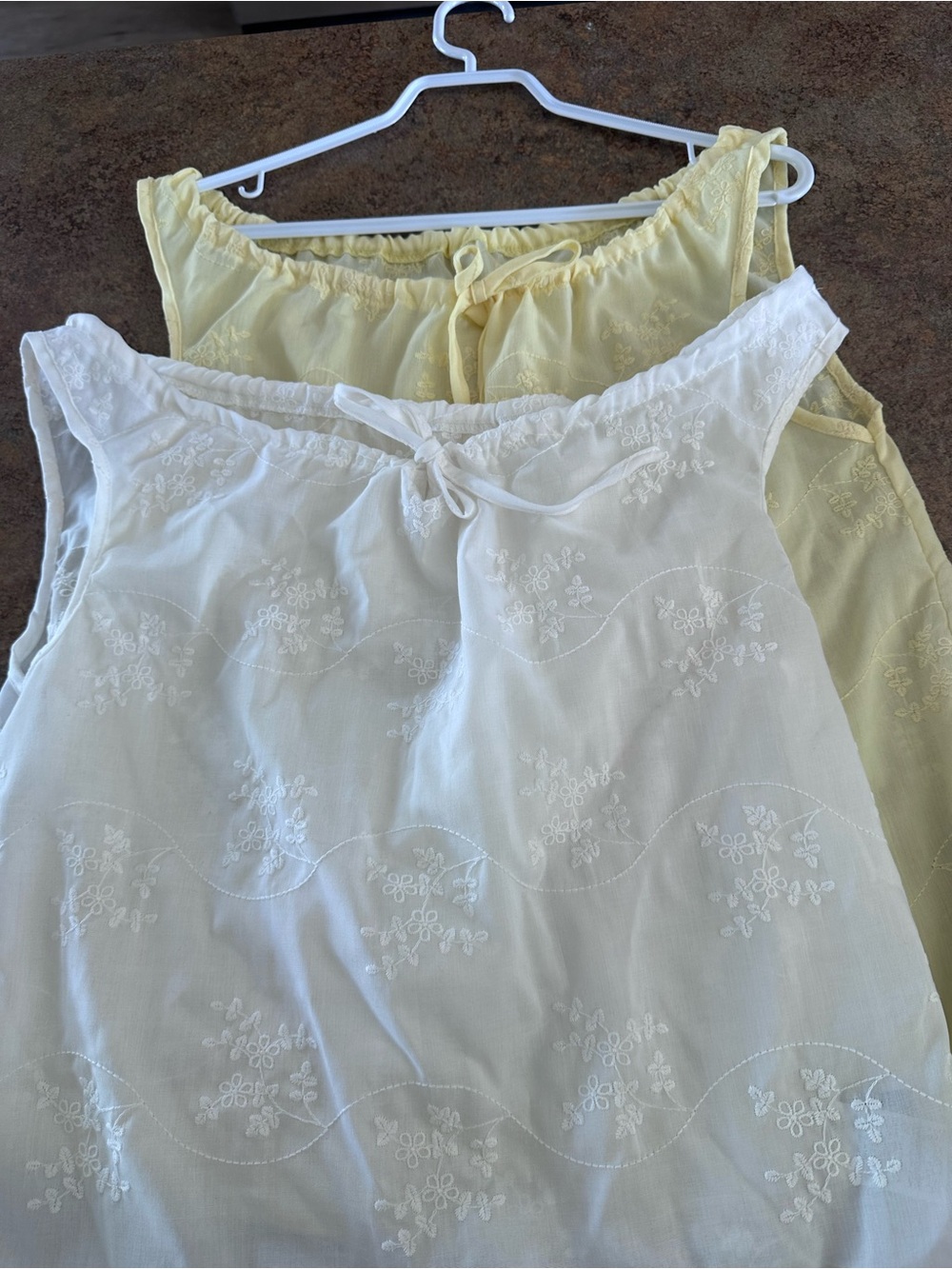Women’s Embroidered Cotton Sleep Chemise - White and Yellow